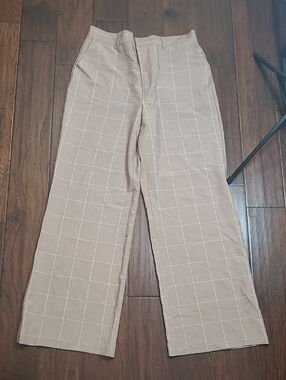 Bailey 44 Brown/Tan & White Windowpane Wide-Leg Pants size Large